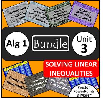 Preview of (Alg 1) Solving Linear Inequalities {Bundle} in a PowerPoint Presentation