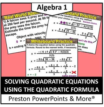 Preview of (Alg 1) Solving Quadratic Equations Using the Quadratic Formula in a PowerPoint