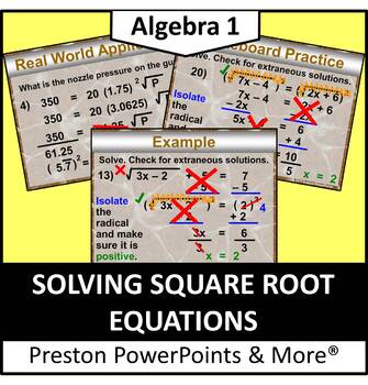 Preview of (Alg 1) Solving Square Root Equations in a PowerPoint Presentation