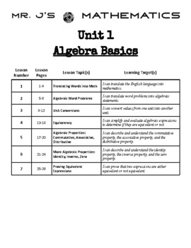 Preview of (Algebra 1 Curriculum) Algebra 1 Unit 1 Packet - Algebra Basics