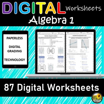 Preview of ⭐Algebra 1 Digital Worksheets/Homework for Google Classroom⭐ Distance Learning ⭐