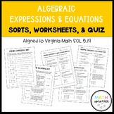 Algebraic Expressions & Variables Sorts, Worksheets, & Qui