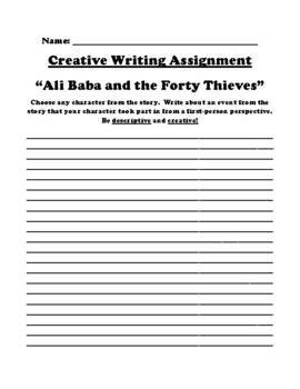 ali baba and the forty thieves story event creative writing worksheet