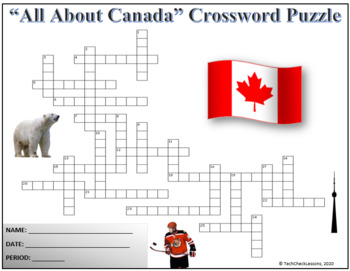 All About Canada Crossword Puzzle Activity Worksheet by TechCheck Lessons