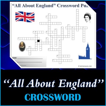 Preview of All About England - Crossword Puzzle Activity Worksheet