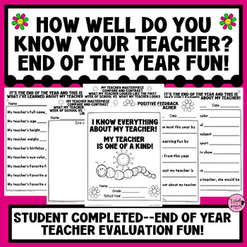 Preview of All About My Teacher Quiz|END OF YEAR|Teacher Report Card Activity|K-4th