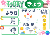 'All About Today' in Japanese ＿よう日,＿月、＿時、きせつ、天気、気持ち poster