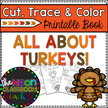 Preview of "All About Turkeys" Cut, Trace & Color Printable Book!