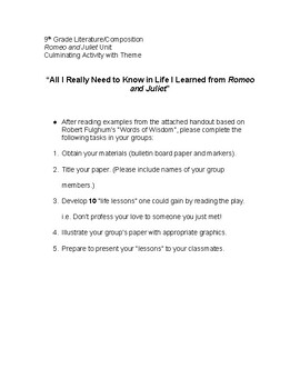 Preview of "All I Need to Know in Life I Learned from Romeo and Juliet" Theme Activity