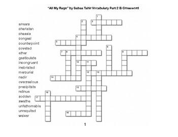 All My Rage﻿ by Sabaa Tahir Vocabulary Part 2 B Crossword by BAC