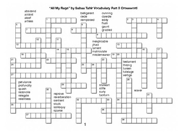 All My Rage﻿ by Sabaa Tahir Vocabulary Part 3 Crossword by BAC Education