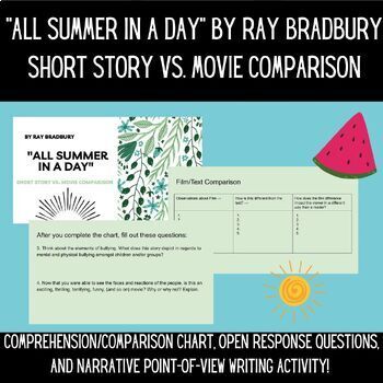 Preview of "All Summer in a Day" by Ray Bradbury Short Story vs. Movie Comparison