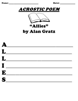 Preview of “Allies” by Alan Gratz ACROSTIC POEM WORKSHEET