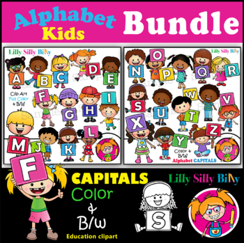 Preview of ♡ Alphabet Kids Capitals BUNDLE (Letters A - Z) ♡ - Clip art collection.