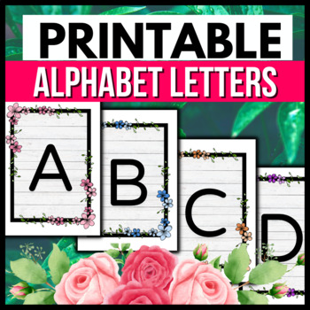 Preview of Alphabet Letters For Wall/ Classroom Decor →Printable Floral Alphabet Cards