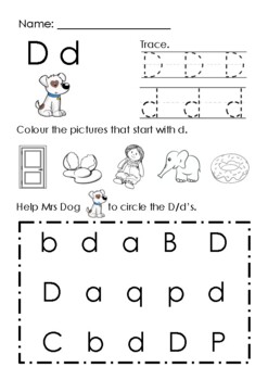 (Alphabets) Finding Letter D d and Pictures Printable by Teacher Emily