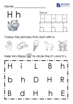(Alphabets) Finding Letter H h and Pictures Printable by Teacher Emily