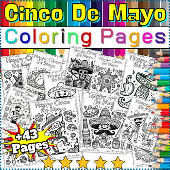 Preview of ✅Amazing 43 illustration✅Cinco De Mayo Coloring Pages⭐For Kindergarten to 6th⭐