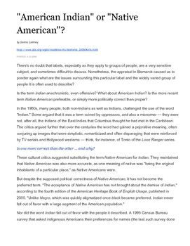 Preview of "American Indian" or "Native American" Article Reading + questions