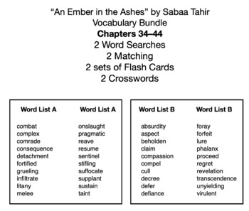 Preview of “An Ember in the Ashes” by Sabaa Tahir Vocabulary Bundle Chapters 34–44