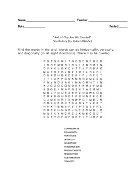 Preview of "And of Clay Are We Created" Story Word Search Words Only Isabel Allende