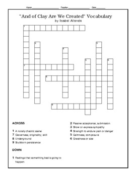 And of Clay Are We Created Vocabulary Crossword Puzzle No Bank