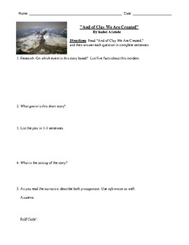 Preview of "And of Clay We Are Created" Review, Test, or Homework with Detailed Answer Key