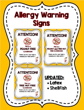 Allergy Signs For The Classroom By Teach Create Collaborate Tpt