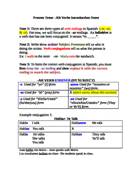 Preview of -Ar Verbs (Spanish) Introduction Notes