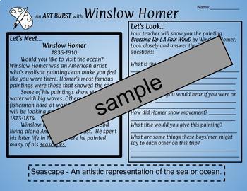 Preview of  Artist Worksheet - Winslow Homer (ocean, seascape)
