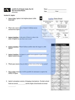 Preview of "Astronomy: A Self-Teaching Guide (Moche) Ch. 09 The Jovian Planets Study Guide