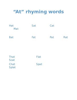 Preview of "At" Rhyming Words