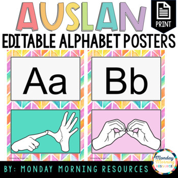 Preview of Auslan Alphabet Posters -Editable - Rainbow Theme