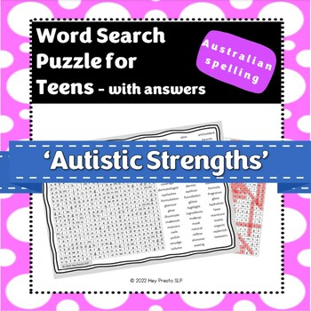 Preview of 'Autistic Strengths' Word search - autism - neurodiversity affirming