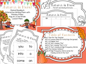 Preview of "Autumn is Here"- Fall Poem with Worksheets and Lesson Plans