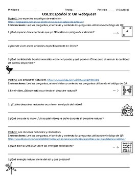 Preview of ¡Avancemos! U3L1:Español 3: Webquest (Lectura y audiovisual) AUTHENTIC