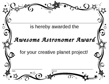 Preview of " Awesome Astronomer Award" for Planet Projects