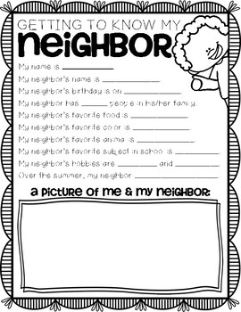 ***BACK TO SCHOOL GET TO KNOW YOUR NEIGHBOR ACTIVITY*** | TpT
