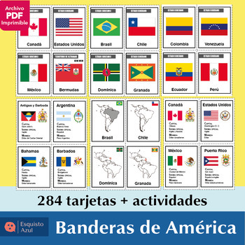Preview of ⭐BANDERAS DE AMÉRICA⭐ Flashcards + actividades en español
