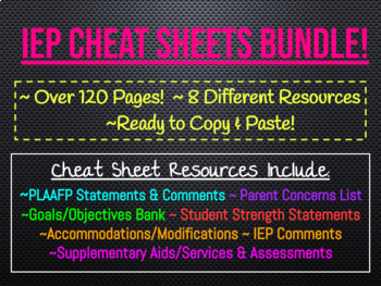 Preview of *BEST IEP CHEAT SHEETS BUNDLE! ALL AREAS - 120+ PAGES - 8 DIFFERENT RESOURCES!