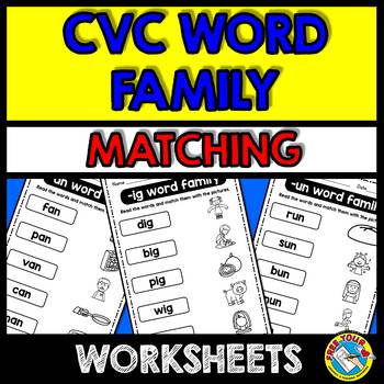 Preview of BLENDING CVC WORD FAMILY WORKSHEETS KINDERGARTEN ACTIVITY READING PHONICS MATCH