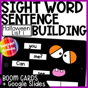 Preview of Halloween Sentence Building - Sight Words List 1 - Boom Cards & Google Slides