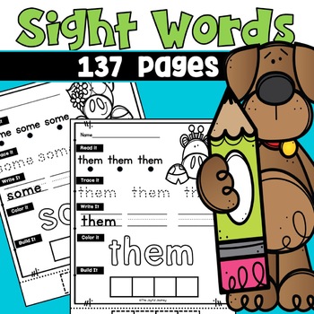 Preview of Sight Word High Frequency Worksheets Practice Kindergarten First Grade