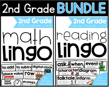 Preview of *BUNDLE* 2nd Grade Math & Reading Vocabulary Word Wall Cards