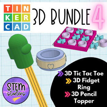 Preview of *BUNDLE* 3D Printer Tic Tac Toe, Pencil Topper, and Fidget Ring 3D Printing File