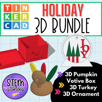 Preview of *BUNDLE* 3D Printing Tinkercad Holiday Pumpkin Votive, Turkey, Ornament
