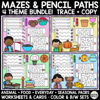 Preview of *BUNDLE* Animal, Everyday, Food, Seasonal Picture Pairs - Mazes & Pencil Paths