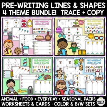 Preview of *BUNDLE* Animal, Everyday, Food, Seasonal Picture Pairs Pre-Writing Lines Shapes