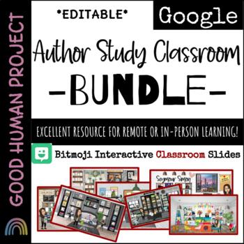 Preview of *GROWING BUNDLE* Author Study Bitmoji Rooms | Classroom & Library -Google Slides
