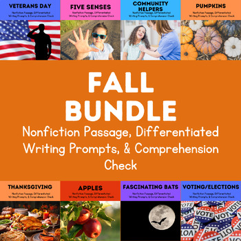 Preview of **BUNDLE** Fall Nonfiction Passage, Writing Prompts, and Comprehension Check